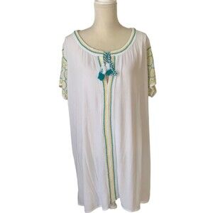 Francesca’s White Gauze Embroidered Boho Mini Dress Cover Up Women's Size Large